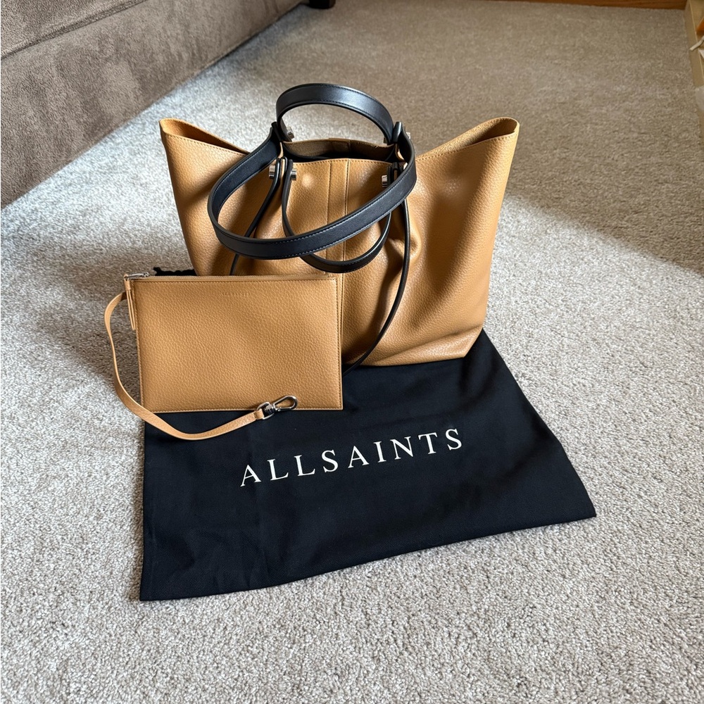 All Saints Tan Leather Tote Bag
